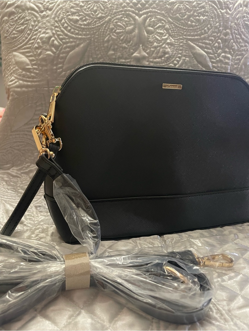 Black Women's Crossbody Bag with Gold Hardware
